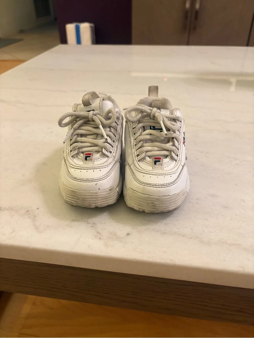 Fila Kids White Sneakers with Red & Blue Logo